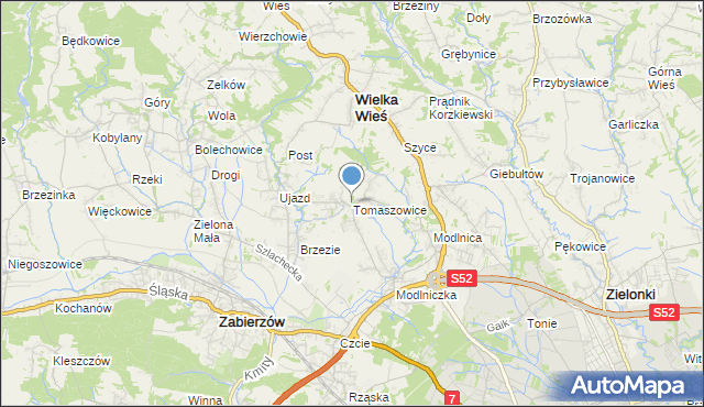 mapa Tomaszowice, Tomaszowice gmina Wielka Wieś na mapie Targeo